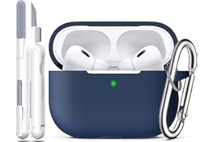 R-fun Kompatibel mit AirPods Pro 2nd/1st Generation Case Cover mit Reinigungsset, Vollschutzsilikon für Apple AirPods Pro 2023/2022/2019 Ladecase[LED anteriore visibile],Mitternachtsblau