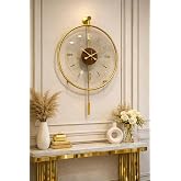MetaQuartz Aksesuar Masif - Luxry Şefaf (TAMPERLİ KIRILMAZ CAM) - (50 &Ccedil;AP)- Quartz Mekanizma - Metal Duvar Saati GOLD 50 x 75