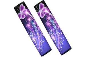 Dolyues Purple Seat Belt Cover for Women Adults, Bling Butterfly Plumeria Universal Car Seat Belt Pads Cover, Seat Belt Shoulder Strap Covers Harness Pad for Car/Bag Protect You Neck and Shoulder