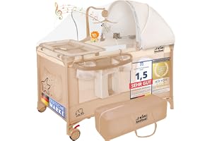 alla Kids United® Babyresesäng Barnsäng - Babycenter Resesäng Barnsäng med madrass, skötbord, musikspel och mobil