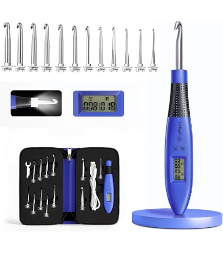 Kit De 17 Crochets Lumineux à Têtes Interchangeables 2.5-14.0 Mm - Avec Compteur De Points Et De Rangs - Charge USB - Étui De Transport