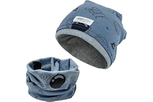 LECTNORE Berretto e Sciarpa ad Anello per Bambini, 95% Cotone 5% Spandex Cappello Sciarpa Set Autunno Inverno Cappello e Sciarpa Set Doppio Strato Contrasto Colore Pile Cappello