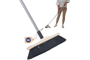 Novaliv Escoba de habitación con mango auténtico pelo de crin, cerdas suaves, mango telescópico, escoba mixta para laminado y parqué, cepillo de crin