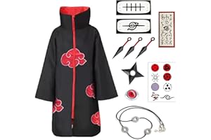 Forfamy Abrigo Akatsuki Itachi Uchiha Cosplay Capa para niños y adultos, unisex, cosplay, Halloween, Navidad, fiesta, disfraz, capa con cinta para la cabeza y anillo