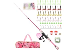SOUUXIU Angelset für Kinder,Angelset Kinder,1,2 m/1,5 m Angelrute Set Kinder mit Angelschnur,Angelrolle und Köder Set und Tragetasche für Salzwasser und Süßwasser