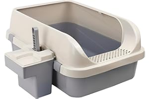 DIVCHI Cat Litter Tray Box, Litter Box, Plastic Cat Open Top Litter Tray with Scoop and Scoop Box Kitten Detachable Rim Easy Cleaning, 57.2 x 41.5 x 24.3cm (Grey)