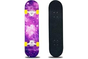 CLYCTIP Monopatín Completo de 80 x 20 cm, Tabla de Madera de Arce 8 Capas Doble Golpe estándar para niños, Adolescentes, Adultos, Principiantes