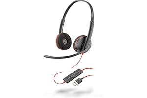 Plantronics — Blackwire C3210, cuffie cablate USB-A — Cuffie biauricolari (stereo) con braccio per microfono — Connessione a PC/Mac tramite connessione — Compatibile con team, zoom e altro, schiuma