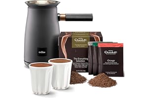 Hotel Chocolat Velvetiser - In-Home Hot Chocolate Machine - Barista-Grade Hot Chocolate Maker - Charcoal Edition - Complete Starter Kit - 2 Ceramic Podcups & 10 Single-Serve Sachets