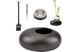 WANDIC Großes Keramik-Blumenarrangement-Zubehör, schwarzer Kieselstein-Keramik-Pflanztopf und 4 cm Blumenfrosch für Ikebana-Keramik-Vasen, Blumenarrangements