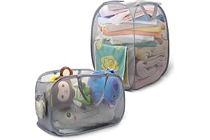 ZephyrCraft 2 Pack Cesto Lavanderia Piehevole con Manici - Cesto Bucato Pop-Up in Rete Respirabile per Bambini, Viaggi e Dormitori Universitari (36x36x58 cm, Nero)