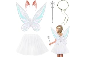 LEZEHEA Alas de hada para carnaval, cumpleaños, cosplay, Navidad, fiesta temática, varita mágica, falda de tul, corona de flores, orejas de elfo