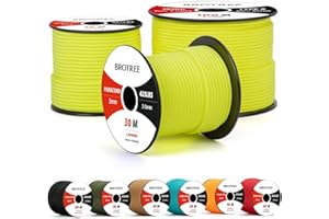 Brotree Paracord 3mm 30M Cuerda 100% Nylon Tipo II 3 Hebras Cuerda Paracord 425 para Exterior, Bricolaje - 192 kg Carga de Rotura (Amarillo Neón)