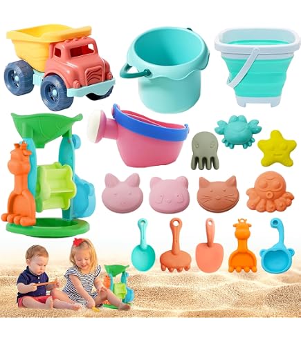 Kit Jouet Plage Enfant - Seau, Pelle, Râteau, Moules à Sable - 9 Pièces - Sac Filet Inclus