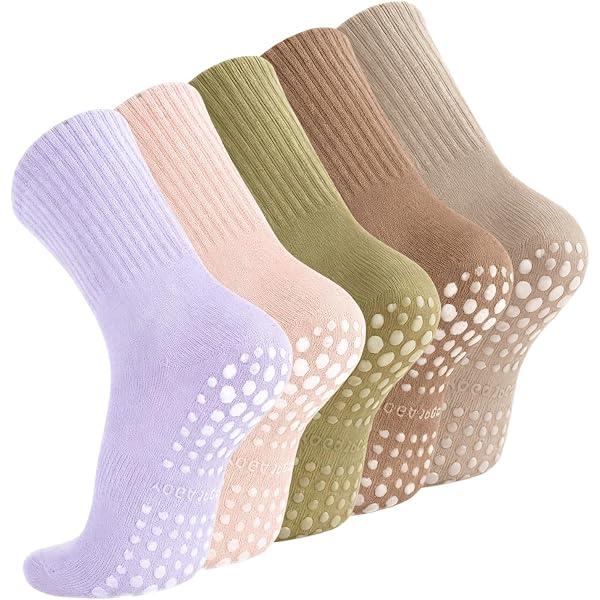 4 Paia Calzini Antiscivolo Da Yoga E Pilates Donna, Piedini In Gomma, Taglia 35-39 (Marrone, Caffè, Kaki, Bianco)