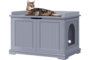 Yaheetech legowisko dla du?ych kotów, drewniana szafka dla kotów, 75,5 x 51 x 52,5 cm, ?ó?ko dla kota z magnetycznymi drzwiczkami, oddzielna ?cianka dzia?owa, kuweta dla kota, szara