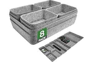 Captainfive 8-Pièces Organisateur Tiroir, Rangement Tiroir en Feutre Écologique, Rangement Maquillage Monobloc, Adaptées à Bureau, Table de Maquillage, Armoire et Commode (Gris Clair)