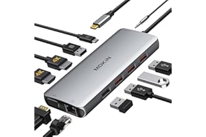 MOKIN Hub USB C, Adaptateur Multiport 11 en 1 vers Dual HDMI et VGA, Ethernet RJ45, Port Audio, 100W PD, 5 USB Ports, Docking Station pour MacBook Dell Surface HP Tablette Type C