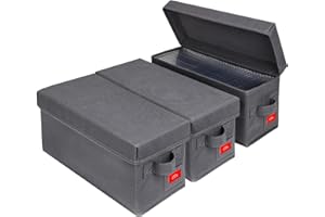 NUSWOR Upgrades CD Storage Box - Stackable and Durable CD Organizer with Lid, CD Holder Pack 0f 3 Holds 105 Jewel Cases - 14.37 x 5.7 x 6.3 Inches - Grey