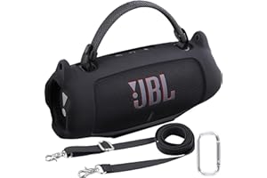 Khanka Silikonowe Etui Ochronne do JBL Charge 6 ze Zdejmowanym Paskiem na Ramię i Hakiem Użytkowym, Elastyczne Miękkie Pokrowiec do Przenośnego Głośnika Bluetooth (Czarne)