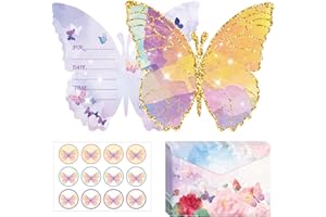 FALAFOTY Biglietto d'invito per feste a tema farfalla 12 pezzi, forniture per feste in stile floreale ad acquerello con buste per baby shower di compleanno per ragazze e ragazzi, festa di compleanno (Stile C)