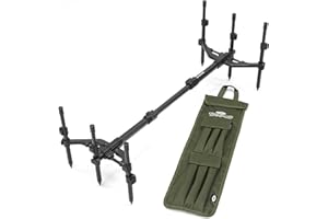 GENERIC Carp Fishing Pod 3 Rod Stand Fully Adjustable, Quick Setup with Matte Black Finish, Aluminum Construction, 20-35cm Height Range, Lightweight with Carry Case NGT
