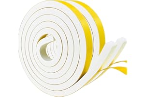 STORYSTORE Samoprzylepna taśma uszczelniająca, piankowa, biała, guma piankowa, samoprzylepna, do drzwi, okien, odporna na warunki atmosferyczne, antykolizyjna, izolacja akustyczna (12 mm x 10 mm x 2 m, 2 rolki)