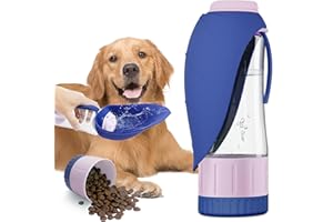 Blanlody Borraccia per Cani Portatile, borraccia oversize a prova di perdite da 600 ml + dispenser di cibo da 190 ml per cani e gatti in viaggio, in viaggio e alle feste di compleanno