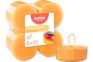 Bolsius True Scents zapachowe podgrzewacze - Mango Fragrance - 8 sztuk - kolor pomarańczowy - 8 godzin - naturalne ekstrakty - świeca dekoracyjna - wosk - bez dymu