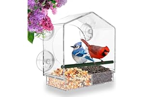 MRCRAFTS Grande Mangiatoia per Uccellini da Esterno Trasparente 21 x 20 x 10 cm - Mangiatoia da Finestra per Uccelli Selvatici da Balcone, Regali Unici