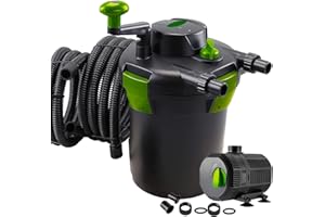 PondHero Turn2Clean Pond Pump and Pond Filter Sets | Includes UVC | Hose and Clips (20000 Filter 24W UV & 12000LPH Pump), Black
