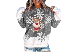 Lulupi Weihnachtspullover Damen Weihnachten Pullover Rentier Schneeflocken mit Weihnachtsmotiv Lustige Weihnachts Sweatshirt Ugly Christmas Sweater Jumper Rot Grün