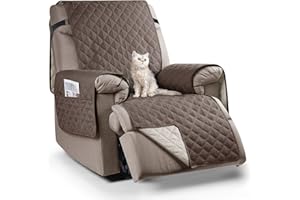 TAOCOCO Recliner Chair Covers,1 Seater Recliner Covers,Waterproof Recliner Sofa Covers,Reclining Protector for Pets,Non Slip Armchair Covers,Armchair Recliner Cover With Pockets (Brown)