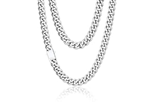PROSTEEL Men Cuban Chain Necklace with Sturdy Clasp 6/9/12mm Width 18-30 Inch Length Chunky Necklace Silver/Gold Plated/Black 316L Stainless Steel Hip Hop Jewellery (Send Box)