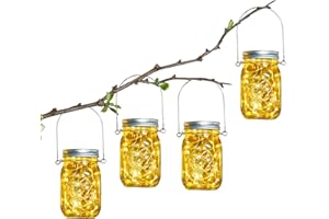 HOYIBO Lanterna solare giardino - 4 catene luminose 30 lampadine vaso con manico - Lampada solare impermeabile IP65 antiruggine esterno interno - Decorazione per feste, matrimoni, bar, gazebo, patio,