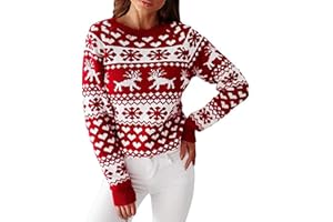 Jarseila Damen Weihnachtspullover Lustig Strickpullover Herren Christmas Sweater Chunky Gestrickter Pullover Rentier Schneeflocke für Party Weihnachten Geschenk