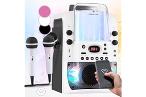 Auna Micro Karaoke avec 2 Microphones, Lecteur CD USB, Karaoké Complet Enfant, Adulte, Micro Enfant pour Chanter Fille et Garcon, Micro sans Fil Bluetooth, Sono Enceinte Micro Chant Lumières LED