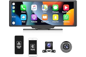 CAMECHO 9.3 Inch Touch Screen Car Stereo, Wireless CarPlay and Android Auto, Portable Car Audio Receiver with Front Dash & Rear View Camera, Bluetooth, AUX/FM, Voice Control, for 7-32V Dashboard Mount