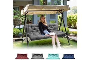 joomie 2-3 Seater Thick Garden Bench Cushion, Waterproof Patio Swing Cushion with Backrest, Outdoor Sun Lounger Sofa Swing Hammock Porch Pad Mat with Ties Straps for Canopy Furniture(grey, 152x102cm)