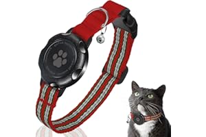 JIARUI AirTag Katzenhalsband, Integriertes Kätzchenhalsband mit 100% Wasserdichtem AirTag Halter, Schalldichtes, Reflektierendes GPS Katzen Halsband mit Apple Air Tag Hülle für Kätzchen, Welpen (Rot,XS)