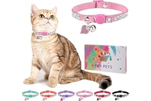 DILLYBUD Rhinestone Cat Collar Breakaway with Bell, Diamond Cat Collar with Safety Buckle Quick Release for Girl Boy Small Kitten Pets Puppy,Cute Soft Female Male Cat Collars, Color Pink 7-9"