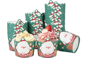 LARFRAECY 50 Pezzi Pirottini Natalizi/Carta Muffin e Cupcake a Tema Natalizio,Pirottini per Muffin,tazze da forno usa e getta,Teglie per cupcake di Natale (Vecchio con omino di pan di zenzero)