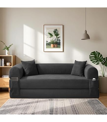 GOPLUS 2-zits vloerbank met 2 kussens, 3-in-1 bankbed, ligbank en bank met 6 standen, verstelbare rugleuning, 180 x 113 x 10 cm, klapbank met slaapfunctie, voor woonkamer en slaapkamer