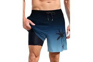 MARZXIN Badehose Herren 2 in 1 Badeshorts Schnelltrocknend Atmungsaktiv Schwimmhose Strandshorts Trainingsshorts mit Kompressionsliner
