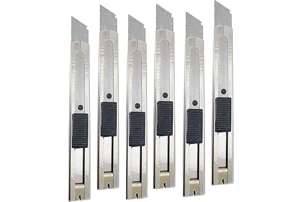 Faded 6pc Heavy-Duty Stainless Steel Snap-Off Cutter Set Industrial-Grade Utility Knives for Home, Office, Warehouse, Arts, Crafts & DIY Projects (18mm)