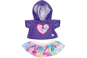 Casdon Mini Build-A-Bear - Paquete de Ropa de Juguete de corazón Morado. 4 Conjuntos de Juguetes para Mezclar y Combinar Que Incluyen Pijamas, Lindas Sudaderas con Capucha, Estilos de Verano | para