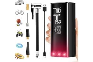 CARSEATTY Elektrische Luftpumpe mit 8000mAh Akku 150PSI Tragbarer Fahrradpumpe Elektrisch, Mini Kompressor für Alle Ventile mit Digitalanzeige und Notbeleuchtung für Auto, Fahrrad, Motorrad, Bälle