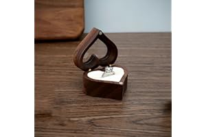 HAMON Scatola ad anelli in legno con 2 slot in legno, stile vintage, per la conservazione di anelli, orecchini, gioielli e fidanzamenti, proposte e prodotti per matrimoni (a forma di cuore)