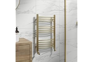 DuraTherm® 750 x 450mm Curved Heated Towel Rail Radiator Modern Central Heating Bathroom Warmer Wall Mounted Ladder Rad, Brushed Brass