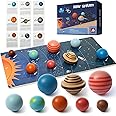 AM ANNA Wooden Solar System Model Board, Montessori Toys Planets Puzzle Science STEM Space Learning for Kids 4-8 with 3D Planets Models,Space Knowledge Flash Cards Learning Toys for Boys Girls